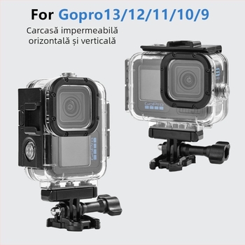 Carcasă impermeabilă pentru GoPro HERO12/11/10/9 cu bază și șurub, model ZH2016, material PC+316SS