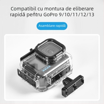 Carcasă impermeabilă pentru GoPro HERO12/11/10/9 cu bază și șurub, model ZH2016, material PC+316SS