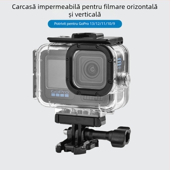 Carcasă impermeabilă pentru GoPro HERO12/11/10/9 cu bază și șurub, model ZH2016, material PC+316SS