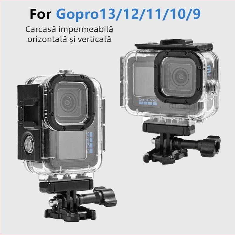 Carcasă impermeabilă pentru GoPro HERO12/11/10/9 cu bază și șurub, model ZH2016, material PC+316SS