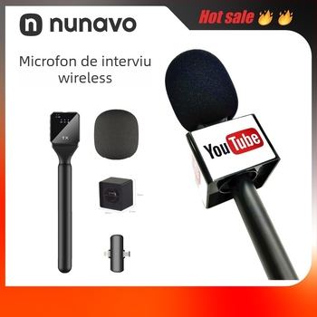 Nunavo Kit de microfoane wireless pentru interviuri, cu microfon de mână, protecție anti-vânt și cablu de încărcare — Model U5-cfmkf-nv, pentru telefoane