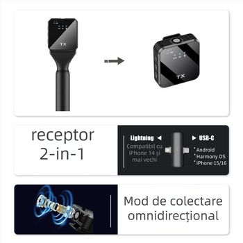 Nunavo Kit de microfoane wireless pentru interviuri, cu microfon de mână, protecție anti-vânt și cablu de încărcare — Model U5-cfmkf-nv, pentru telefoane