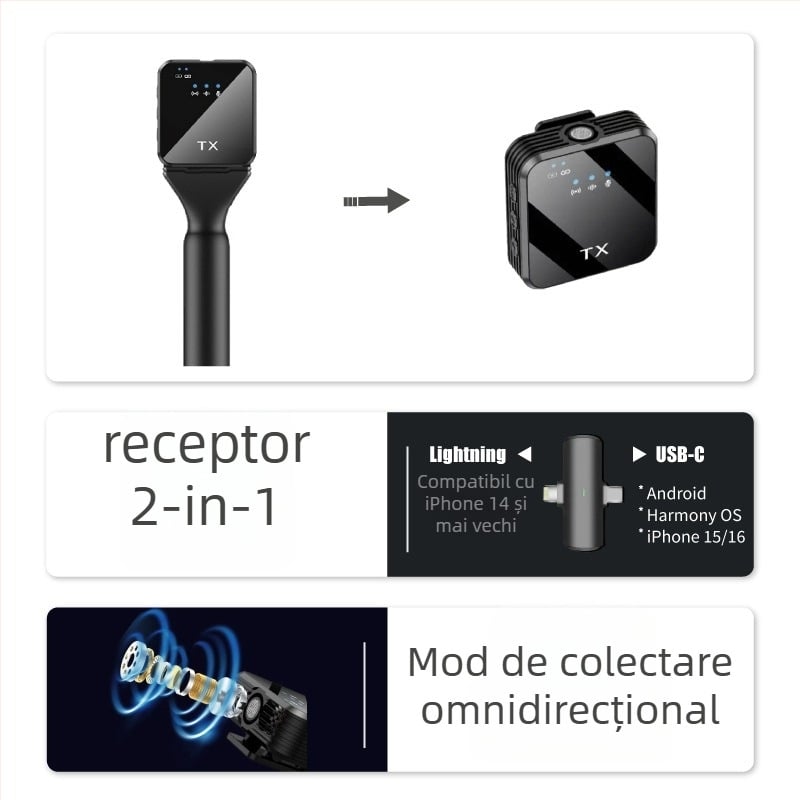 Nunavo Kit de microfoane wireless pentru interviuri, cu microfon de mână, protecție anti-vânt și cablu de încărcare — Model U5-cfmkf-nv, pentru telefoane