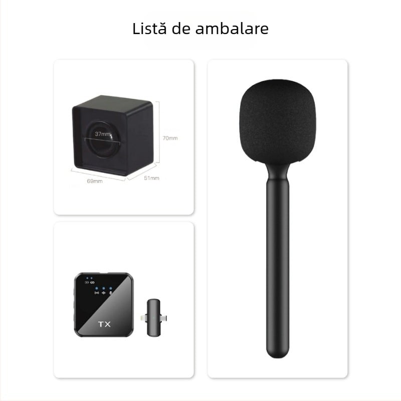 Nunavo Kit de microfoane wireless pentru interviuri, cu microfon de mână, protecție anti-vânt și cablu de încărcare — Model U5-cfmkf-nv, pentru telefoane