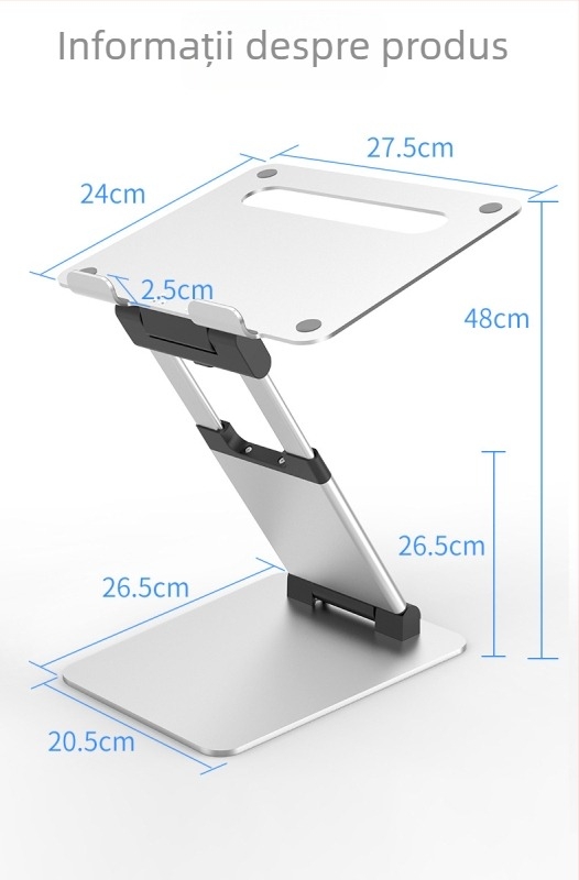 Suport pentru laptop din aliaj de aluminiu, reglabil, pliabil, ridicare pe birou, Model AS018