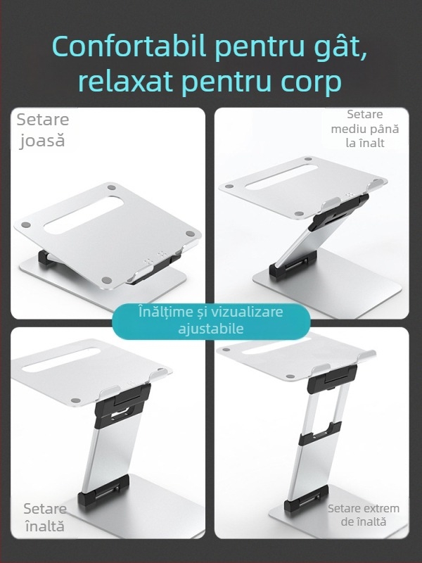 Suport pentru laptop din aliaj de aluminiu, reglabil, pliabil, ridicare pe birou, Model AS018