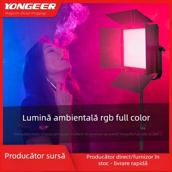 Lumină RGB pentru streaming live și fotografie — 50W, 3200–5600K, 110–240V, reglabilă în intensitate, culoare RGB, rază 3–5 m
