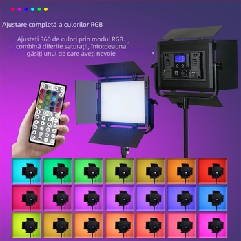 Lumină RGB pentru streaming live și fotografie — 50W, 3200–5600K, 110–240V, reglabilă în intensitate, culoare RGB, rază 3–5 m