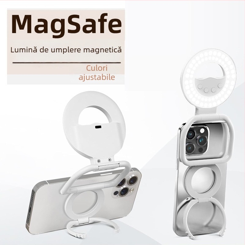 A8 Pro Lumină de completare portabilă pentru telefon, mini, cu suport de birou, 60 LED (2835), 3.7V, <10W, 3 temperaturi ale culorii, pentru streaming live și fotografie în aer liber