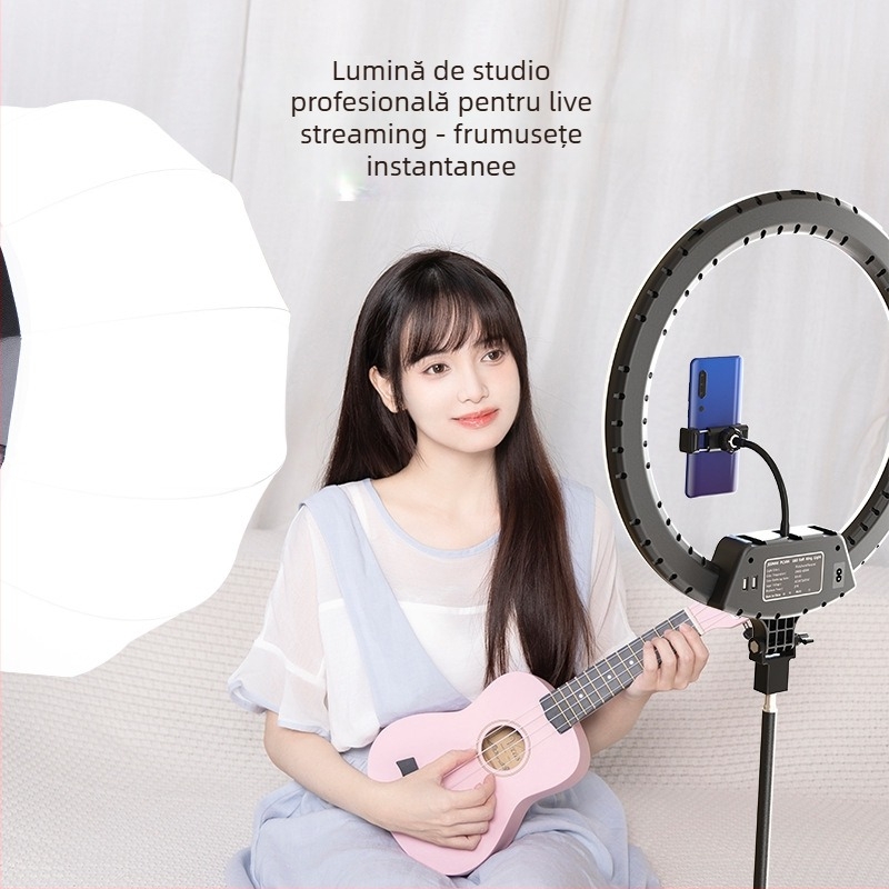 Lumină LED pentru streaming live cu COB 300W, reglaj al intensității și a temperaturii de culoare 2700K–6500K, rază eficace 3 m, 220V