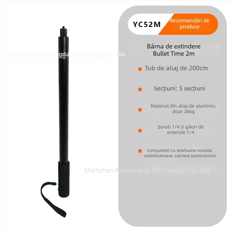 Selfie stick PAISD pentru Insta360, aliaj de aluminiu, compatibil cu modelele generale, potrivit pentru camere sportive
