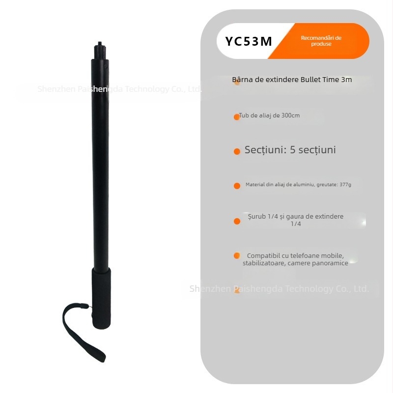 Selfie stick PAISD pentru Insta360, aliaj de aluminiu, compatibil cu modelele generale, potrivit pentru camere sportive