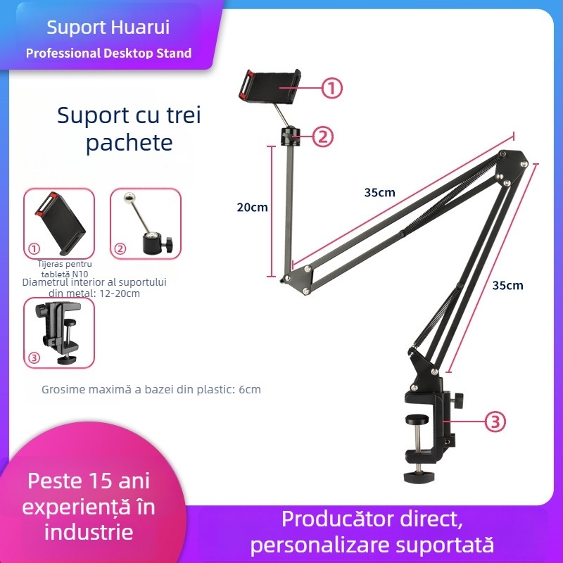 Suport pentru tabletă NB353 – pliabil, bază din plastic, braț din metal, pentru generațiile iPad și iPhone (NB353, pliabil, bază din plastic, braț din metal)