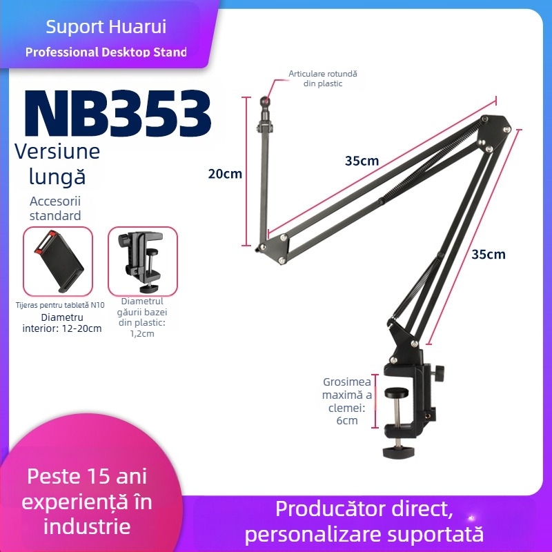 Suport pentru tabletă NB353 – pliabil, bază din plastic, braț din metal, pentru generațiile iPad și iPhone (NB353, pliabil, bază din plastic, braț din metal)