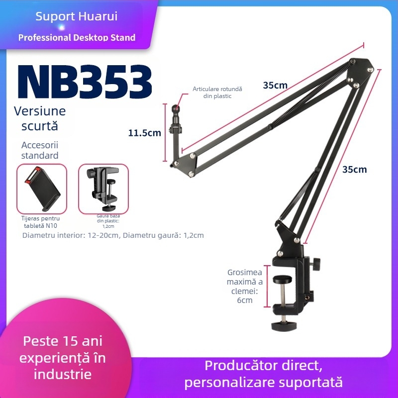 Suport pentru tabletă NB353 – pliabil, bază din plastic, braț din metal, pentru generațiile iPad și iPhone (NB353, pliabil, bază din plastic, braț din metal)