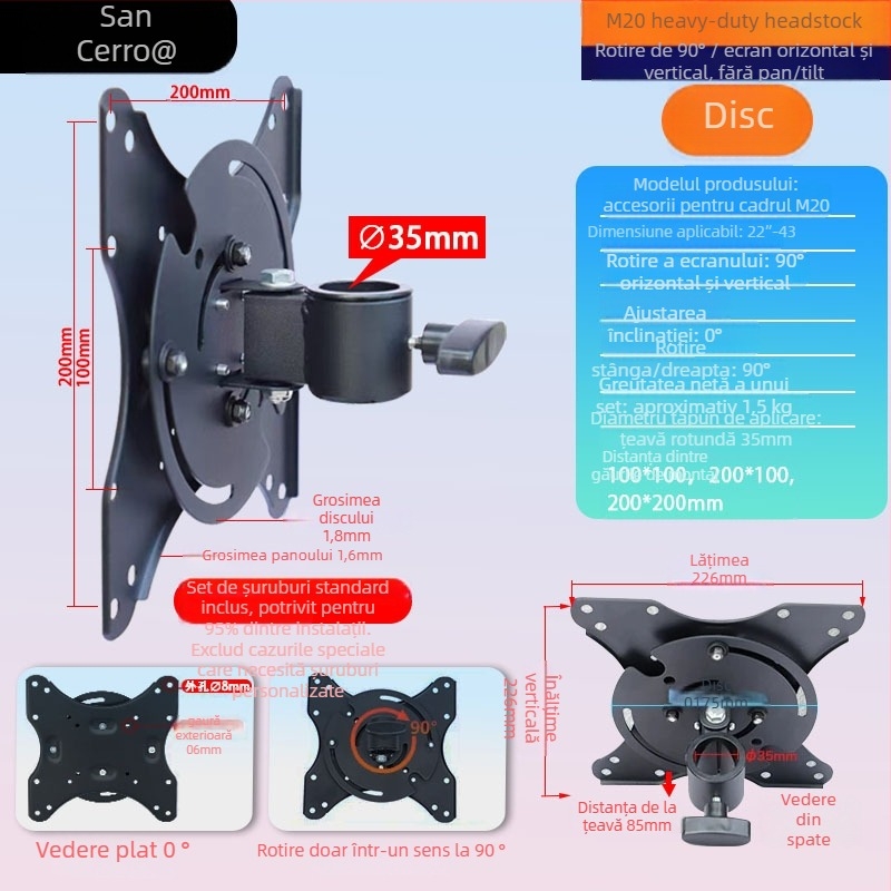 Suport rotativ LCD pentru birou | Material: SPCC, Greutate: 2 kg, Accesorii de montaj incluse