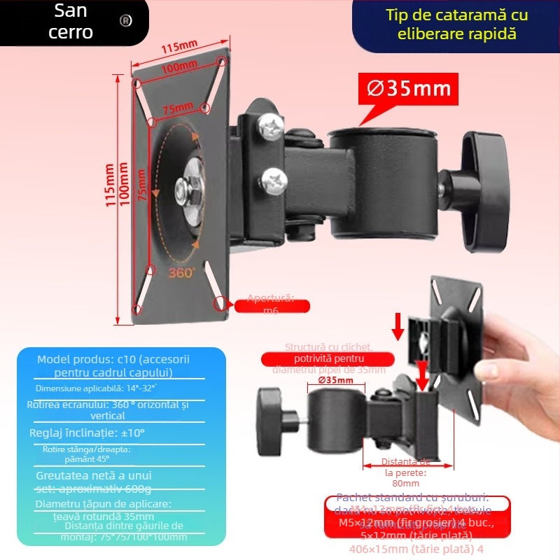 Suport rotativ LCD pentru birou | Material: SPCC, Greutate: 2 kg, Accesorii de montaj incluse