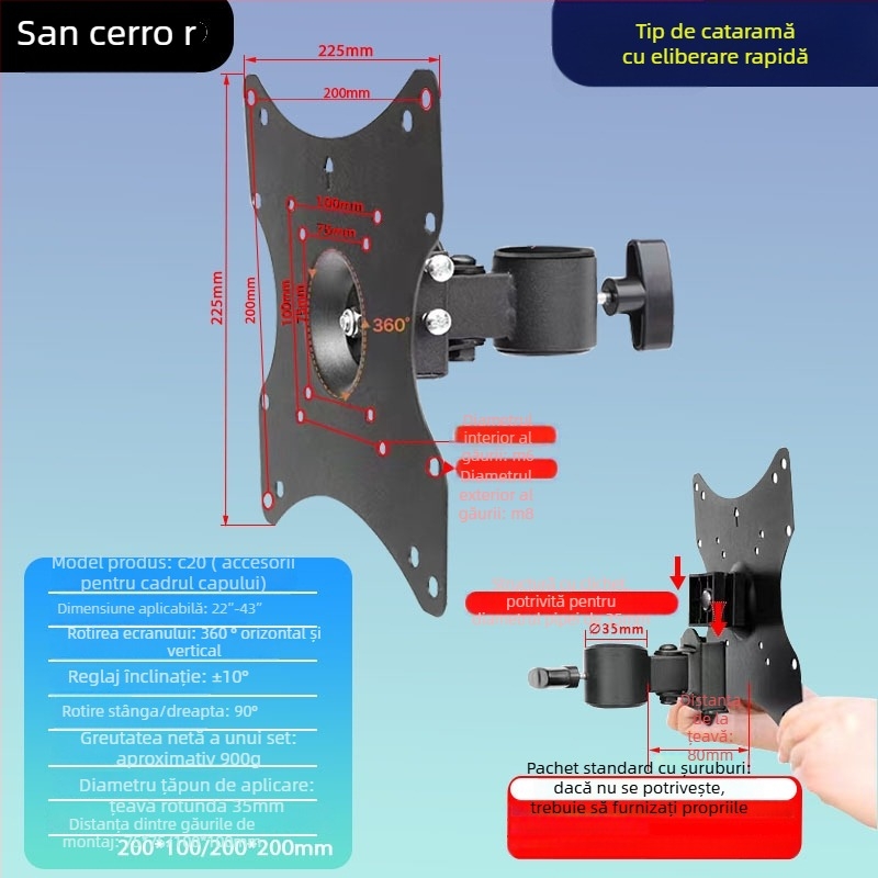 Suport rotativ LCD pentru birou | Material: SPCC, Greutate: 2 kg, Accesorii de montaj incluse