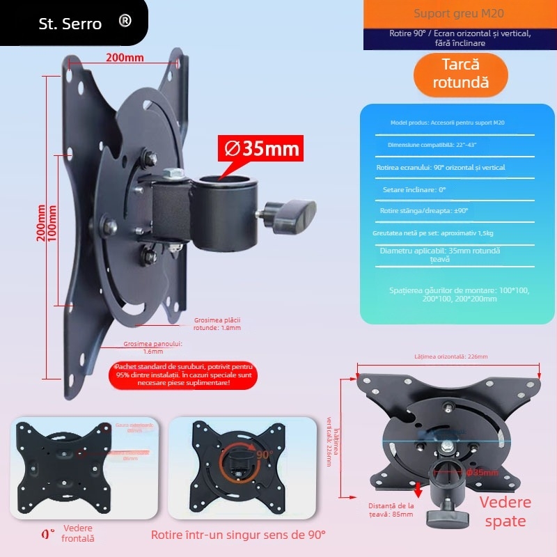 Suport rotativ LCD pentru birou | Material: SPCC, Greutate: 2 kg, Accesorii de montaj incluse