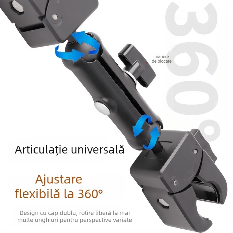 Suport de montaj pentru cameră de acțiune pe motocicletă — clemă cu două capete, universală, construcție metal/plastic/silikon