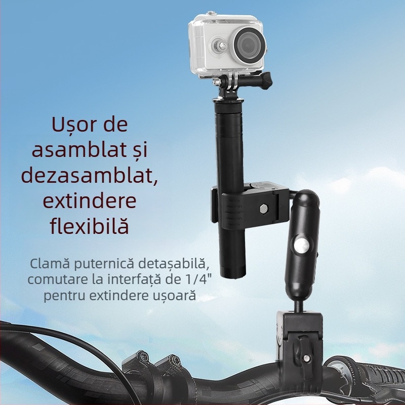 Suport de montaj pentru cameră de acțiune pe motocicletă — clemă cu două capete, universală, construcție metal/plastic/silikon