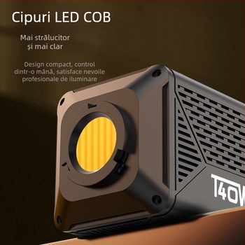 Lumină LED de umplere 40W, temperatură de culoare reglabilă 2500–9900K, model T200PRO, reglaj în mai multe trepte a luminii, 14.8V