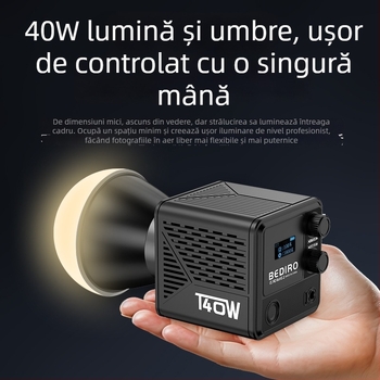 Lumină LED de umplere 40W, temperatură de culoare reglabilă 2500–9900K, model T200PRO, reglaj în mai multe trepte a luminii, 14.8V