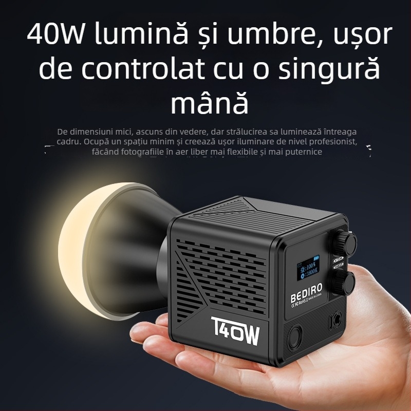 Lumină LED de umplere 40W, temperatură de culoare reglabilă 2500–9900K, model T200PRO, reglaj în mai multe trepte a luminii, 14.8V