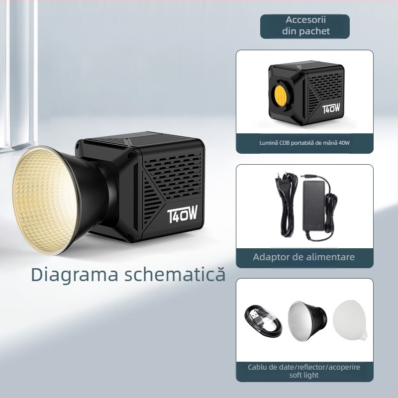 Lumină LED de umplere 40W, temperatură de culoare reglabilă 2500–9900K, model T200PRO, reglaj în mai multe trepte a luminii, 14.8V