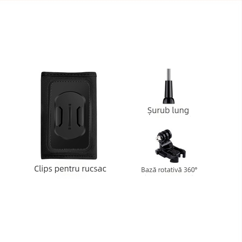 Clip pentru rucsac pentru camere de acțiune (Material: Nylon+ABS; Compatibilitate: Generală; Conținut: clip, șuruburi, bază)