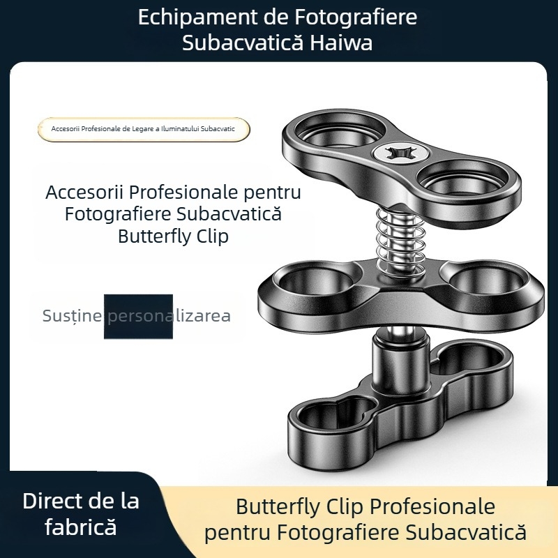 Seafrogs CP-2 Clip Fluture pentru Fotografie Subacvică – Aluminiu CNC, Capac Dublu cu Bilă, Clip pentru Brațul de Lumină cu Două Găuri, Suport Universal pentru Cameră, Încărcare 3–5 kg