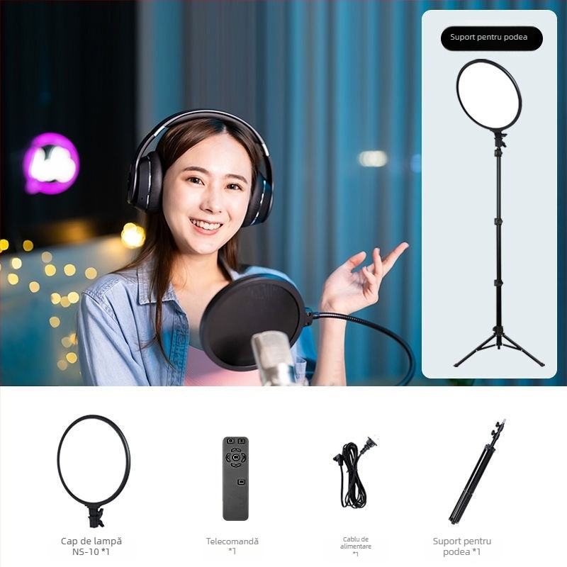 Lumină de fill pentru Live streaming cu suport NS-10, putere reglabilă 10–50W, 12V/2A, reglaj multiplu pentru live, fotografie și filmare