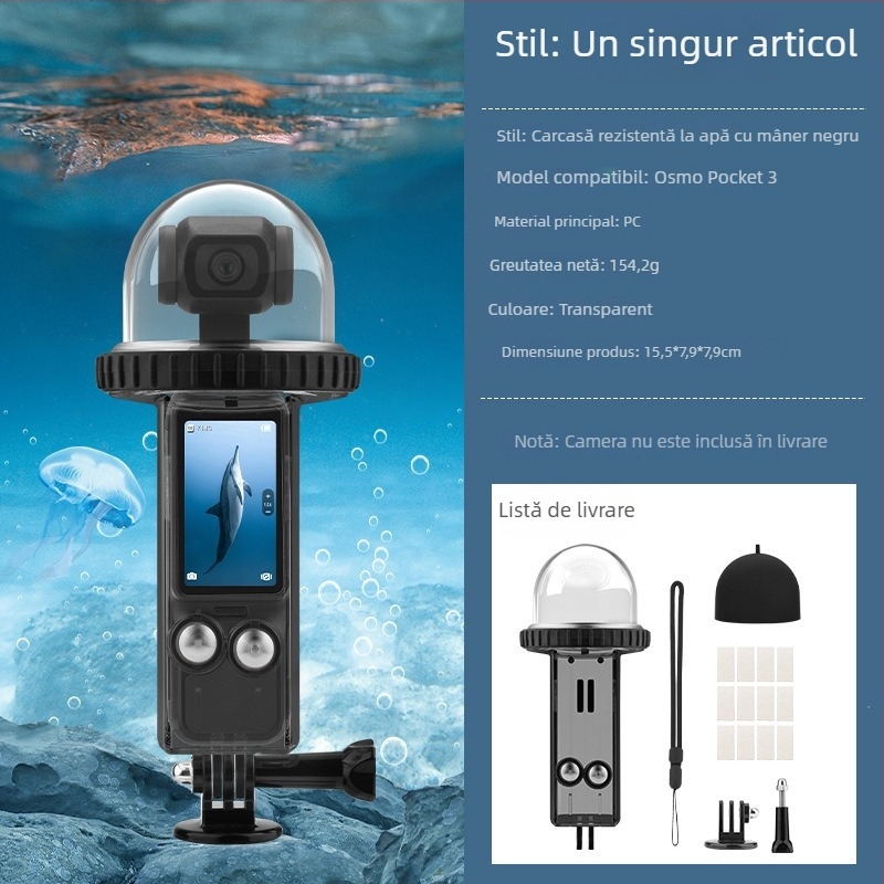 Brdrc Carcasă de protecție pentru scufundări DJI Osmo Pocket 3, adâncime 40 m, carcasă din PC, 190 g, include husă rezistentă la apă, curea de mână, bază adaptor 1/4 inch, șurub lung, 12 foi anti-fog