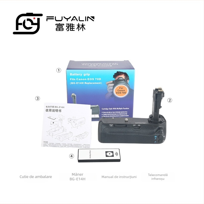 Maner SLR BG-E14 pentru Canon EOS 90D/80D/70D – ABS, priză verticală antișoc, design monobloc