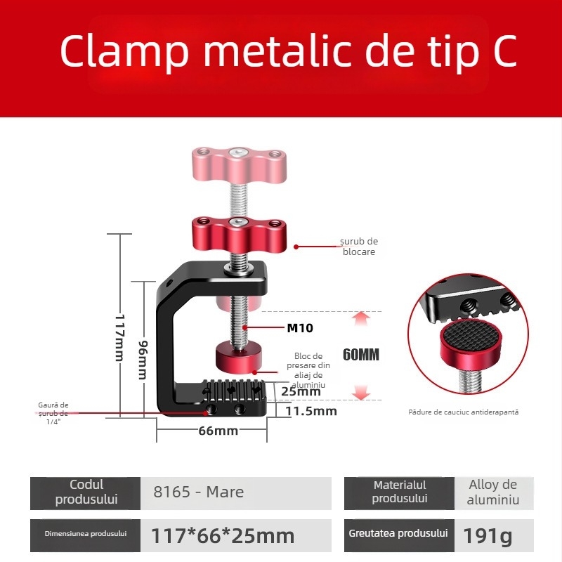 Polarstek Suport prindere cameră – prindere de masă tip C, din aliaj de aluminiu, suport pentru telefon, sarcină maximă 2 kg, greutate 200 g