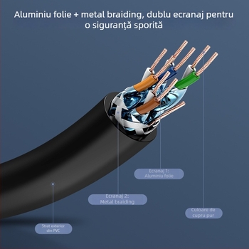 Cablu Ethernet CAT7 ecranat plat, 10 Gbps, cu cupru pur (oxid-free), RJ-45, perechi răsucite