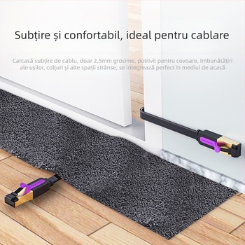 Cablu Ethernet CAT7 ecranat plat, 10 Gbps, cu cupru pur (oxid-free), RJ-45, perechi răsucite