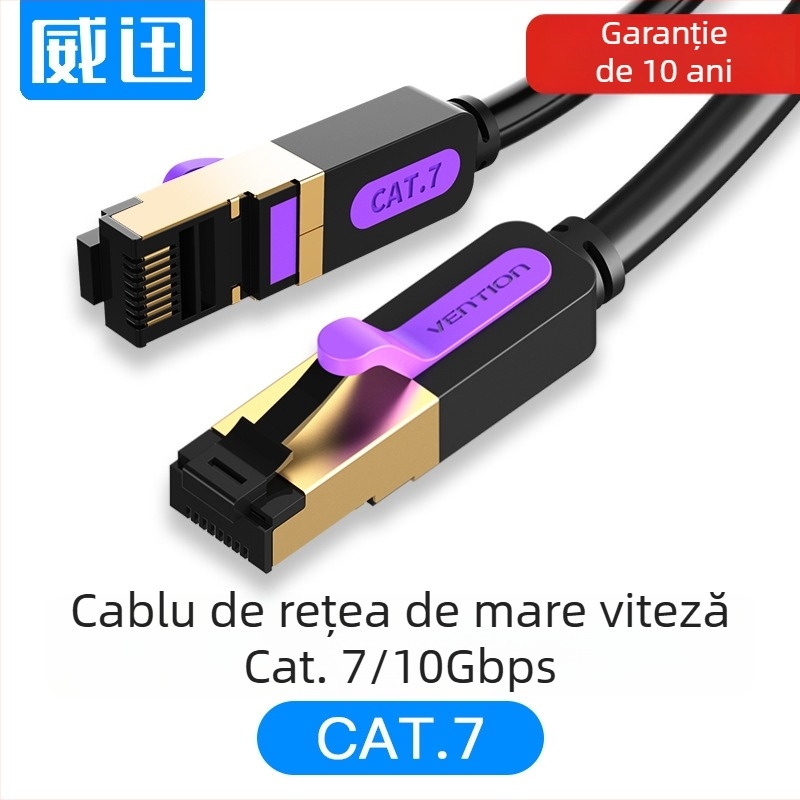 Cablu Ethernet CAT7 ecranat plat, 10 Gbps, cu cupru pur (oxid-free), RJ-45, perechi răsucite