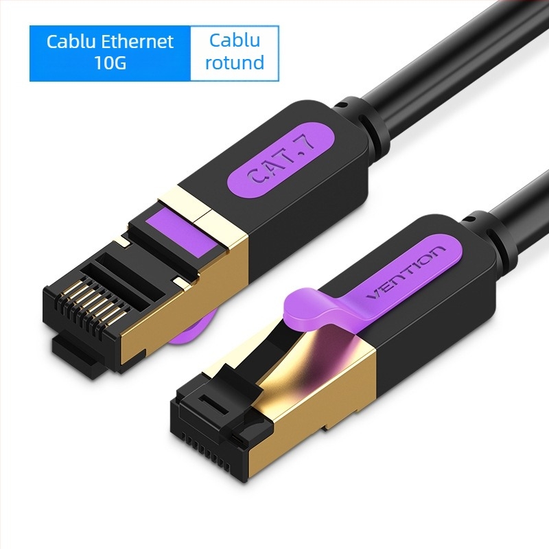 Cablu Ethernet CAT7 ecranat plat, 10 Gbps, cu cupru pur (oxid-free), RJ-45, perechi răsucite