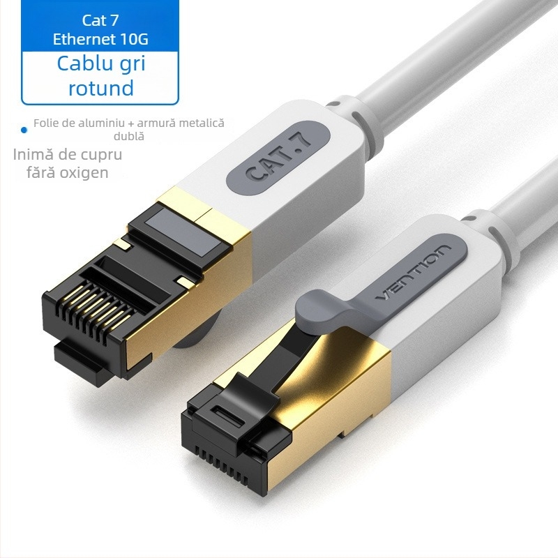 Cablu Ethernet CAT7 ecranat plat, 10 Gbps, cu cupru pur (oxid-free), RJ-45, perechi răsucite