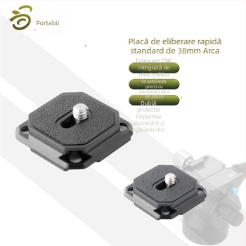 Placă de eliberare rapidă PU38A | Compatibilă cu specificațiile Aka; Materiale: aliaj de aluminiu, oțel inoxidabil, silicon; Încărcare maximă: 2-5 kg; Greutate: 17 g.