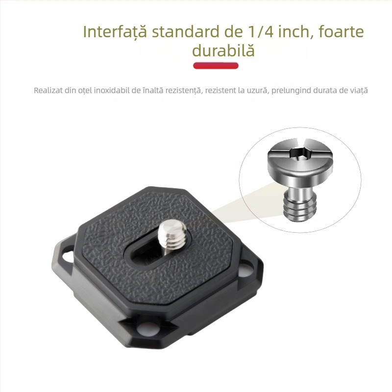 Placă de eliberare rapidă PU38A | Compatibilă cu specificațiile Aka; Materiale: aliaj de aluminiu, oțel inoxidabil, silicon; Încărcare maximă: 2-5 kg; Greutate: 17 g.