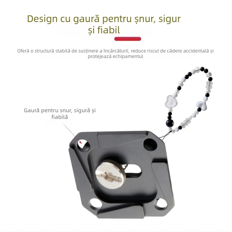 Placă de eliberare rapidă PU38A | Compatibilă cu specificațiile Aka; Materiale: aliaj de aluminiu, oțel inoxidabil, silicon; Încărcare maximă: 2-5 kg; Greutate: 17 g.