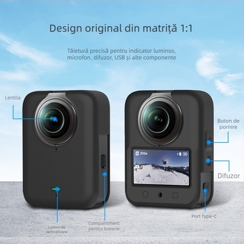 Husă din silicon cu capac pentru obiectiv pentru DJI Osmo 360 – protecție împotriva căderilor, rezistentă la uzură și la zgârieturi