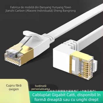 Cablu Ethernet Cat6 plat cu cot de 90°, conductoare din cupru, viteză Gigabit