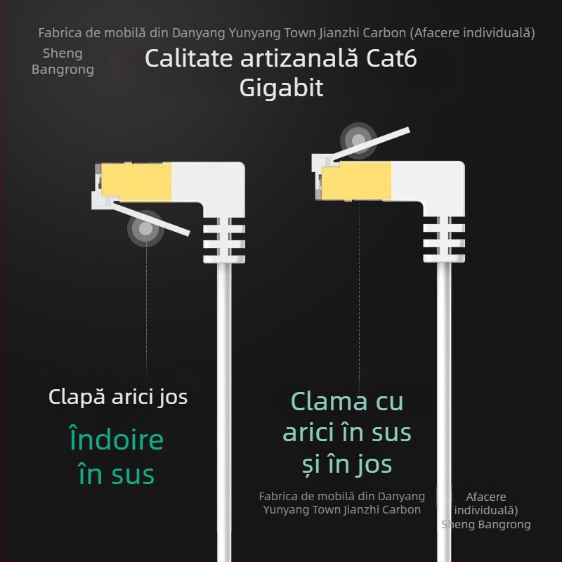 Cablu Ethernet Cat6 plat cu cot de 90°, conductoare din cupru, viteză Gigabit