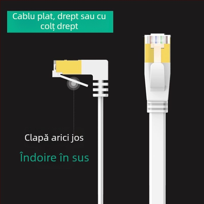 Cablu Ethernet Cat6 plat cu cot de 90°, conductoare din cupru, viteză Gigabit