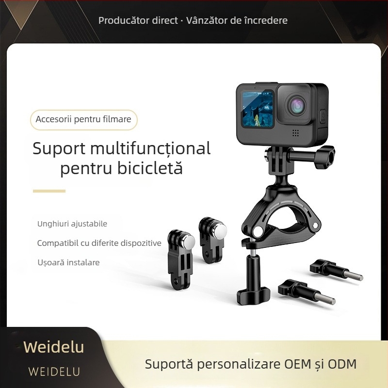 Wadeu GP-05 Suport pentru bicicletă, pentru telefon, universal GoPro și DJI Action Cameras – ABS + oțel inoxidabil, clemă robustă, logo tipărit