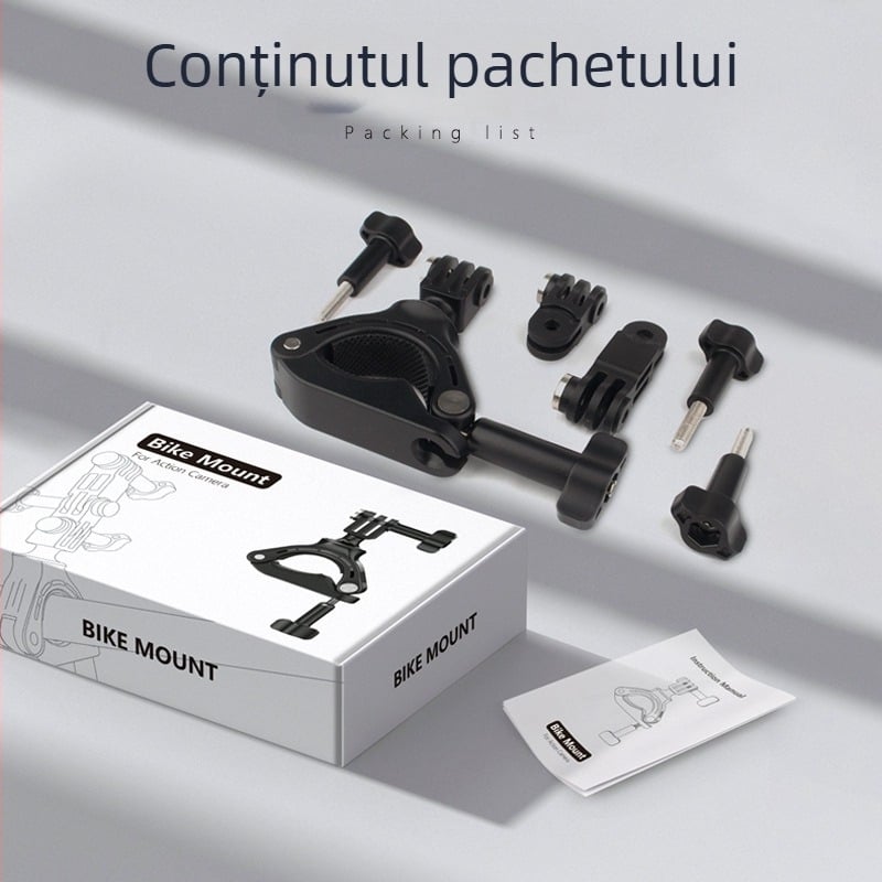 Wadeu GP-05 Suport pentru bicicletă, pentru telefon, universal GoPro și DJI Action Cameras – ABS + oțel inoxidabil, clemă robustă, logo tipărit