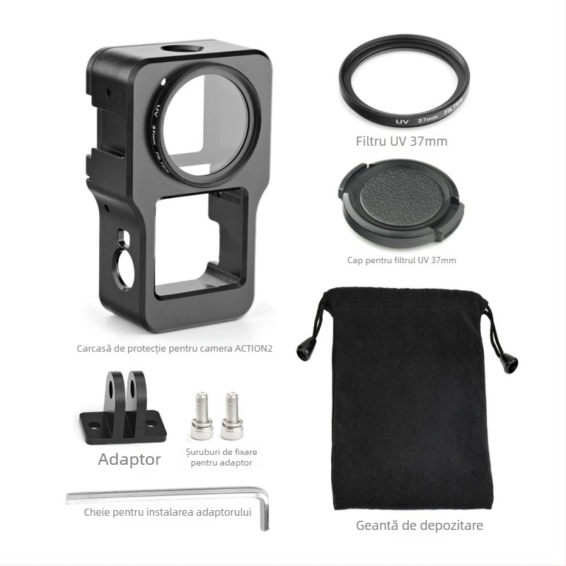 Carcasă protectie DJI Action2 din aliaj de aluminiu cu cadru de răcire termică conductivă, anti-cădere